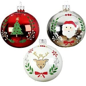 Blown Glass Ornaments - Set of 3 Santa, Reindeer, and Christmas Tree Holiday